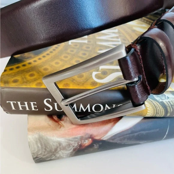 JOSEPH ABBOUD Belt Genuine Leather Gunmetal Buckle Handcrafted In Italy - Picture 4 of 15